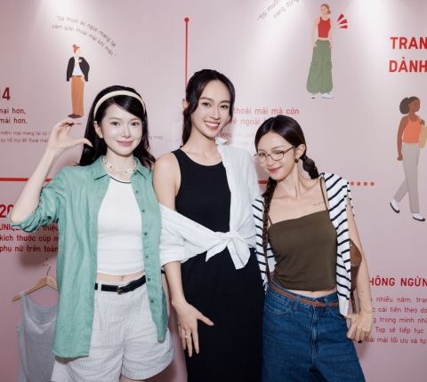 Vũ Thuý Quỳnh, Mai Kỳ Hân và Yên Đan tại sự kiện trải nghiệm Bra Top cùng UNIQLO