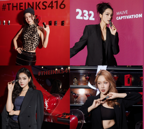 Yên Đan, Quỳnh Lương, Cù Thị Trà và Đỗ Nhật Hà hội ngộ tại sự kiện ra mắt son kem biểu tượng YSL THE INKS. 